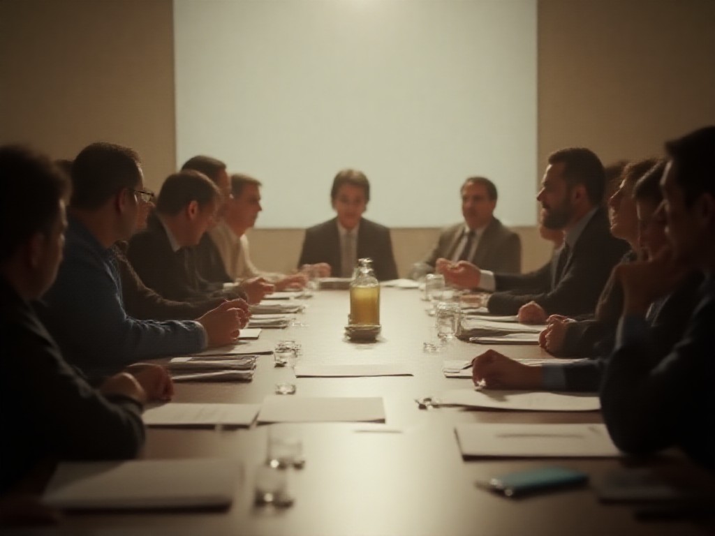 Un grupo de personas sentadas alrededor de una mesa, discutiendo y tomando notas