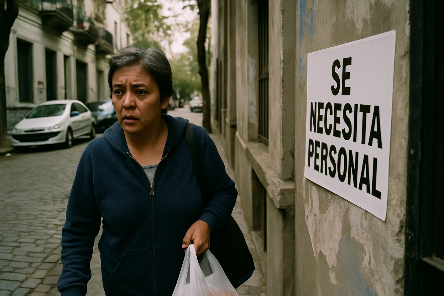 Persona caminando por una calle de Buenos Aires con una bolsa de compras