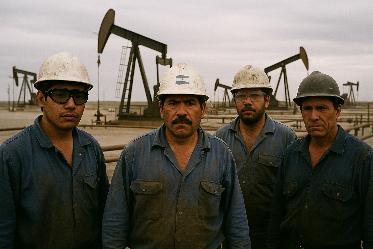 Trabajadores en un campo petrolero argentino